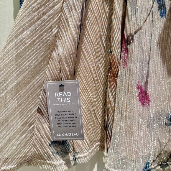 NWT Le Château Metallic Printed Puff Sleeve Fit & Flare Mini Dress, Size M, Pink - Picture 16 of 17